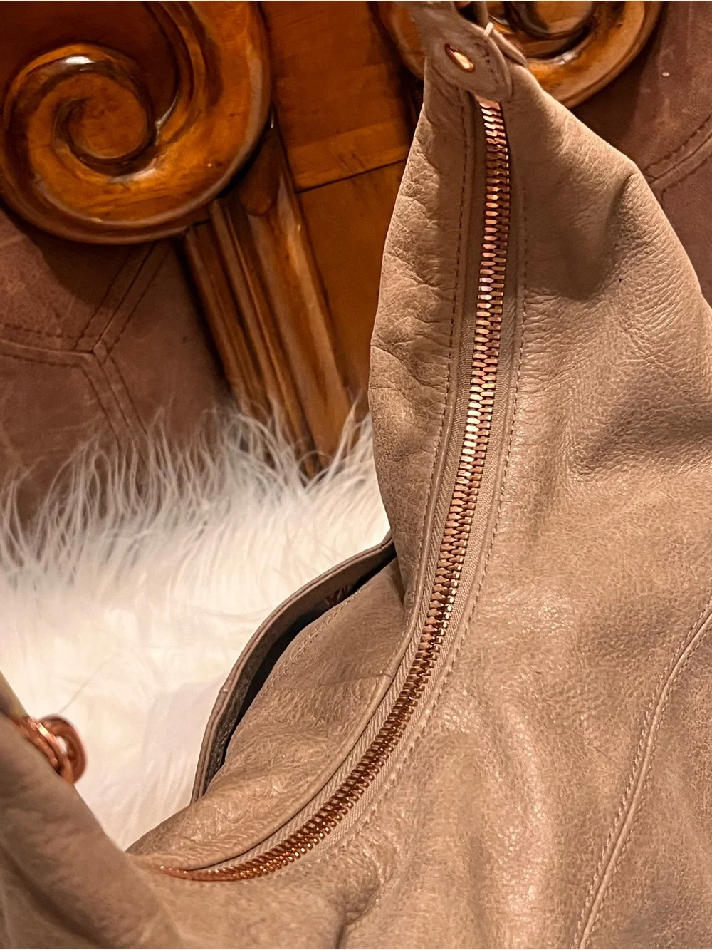 HOBO Taupe Braided-Handle soaf Leather Hobo Shoulder Bag